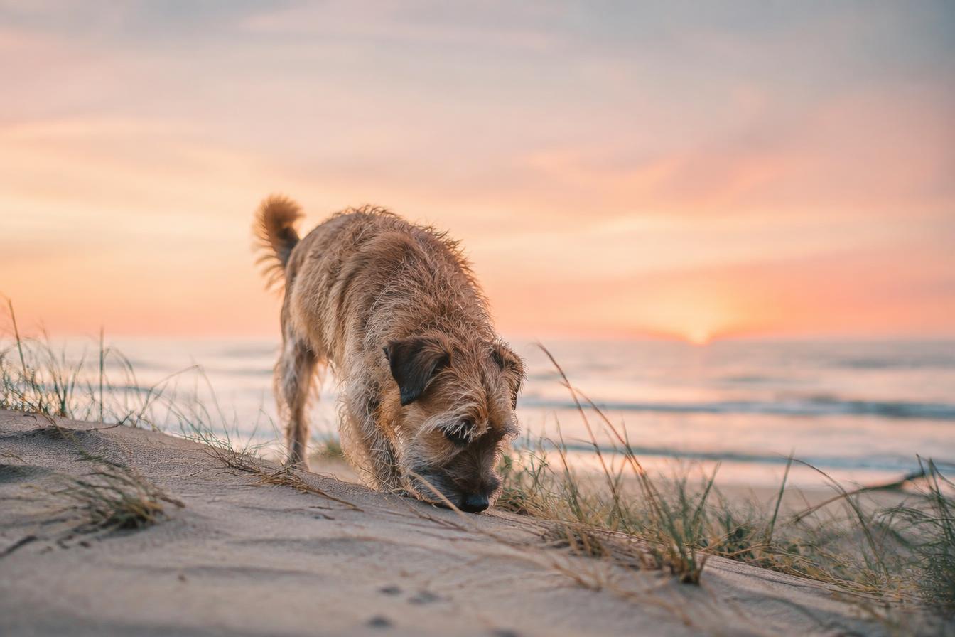 Terrier exploring the beach