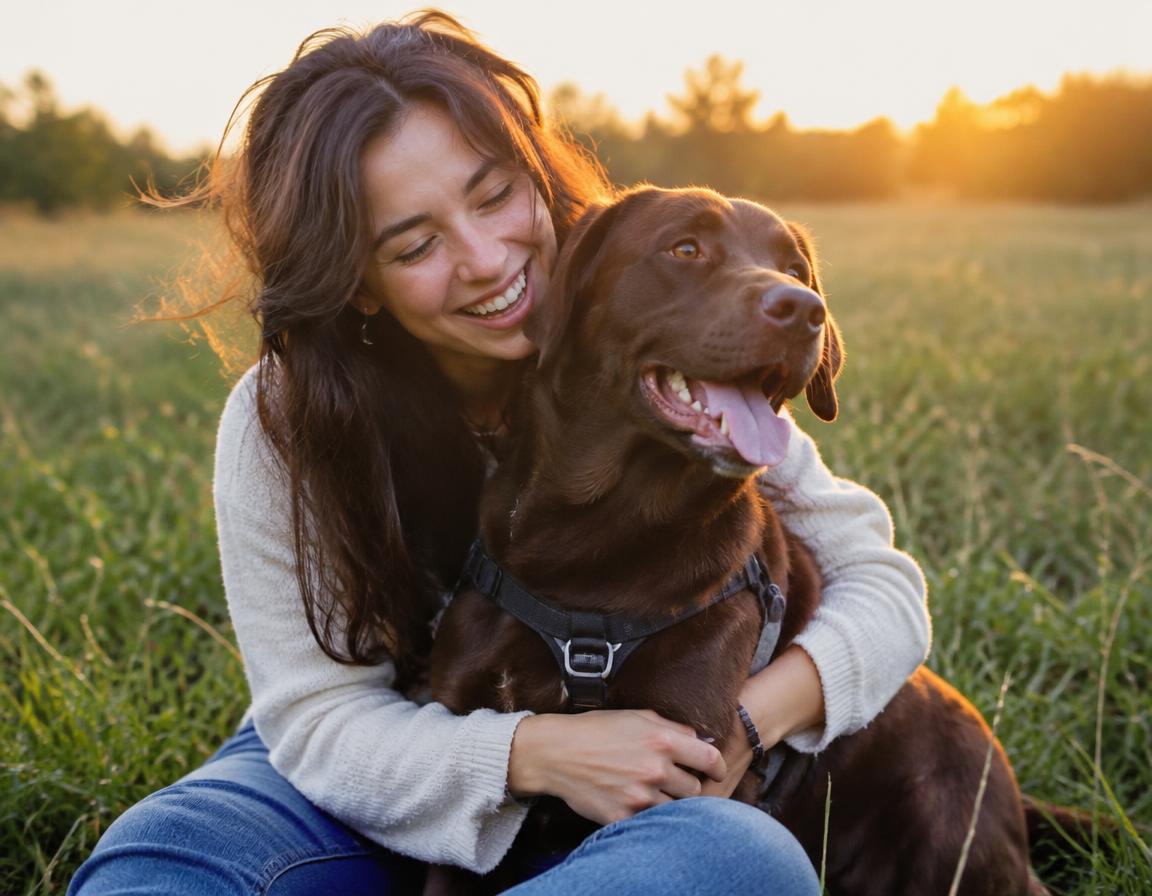 Woman hugging her labrador